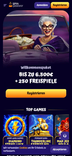 Spingranny in der mobilen Version: Slots und Live-Casino